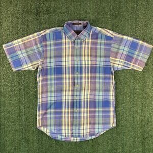 Vintage LL Bean Shirt Mens Medium Multi Button Plaid Multicolor Outdoor Casual